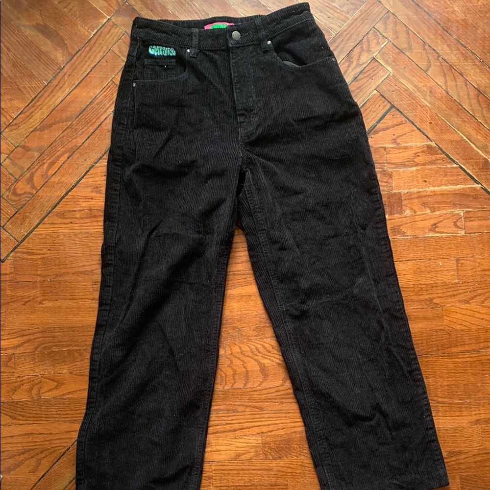Empyre Tori Black Wide Leg Corduroy Pants Petite Size 4 or 27 100% Cotton